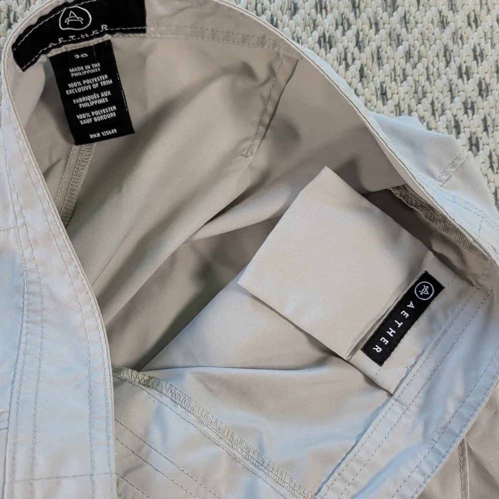 AETHER Desert Tan Coastal Boardshorts Size 30 Hook & Loop Fly Hybrid Submersible